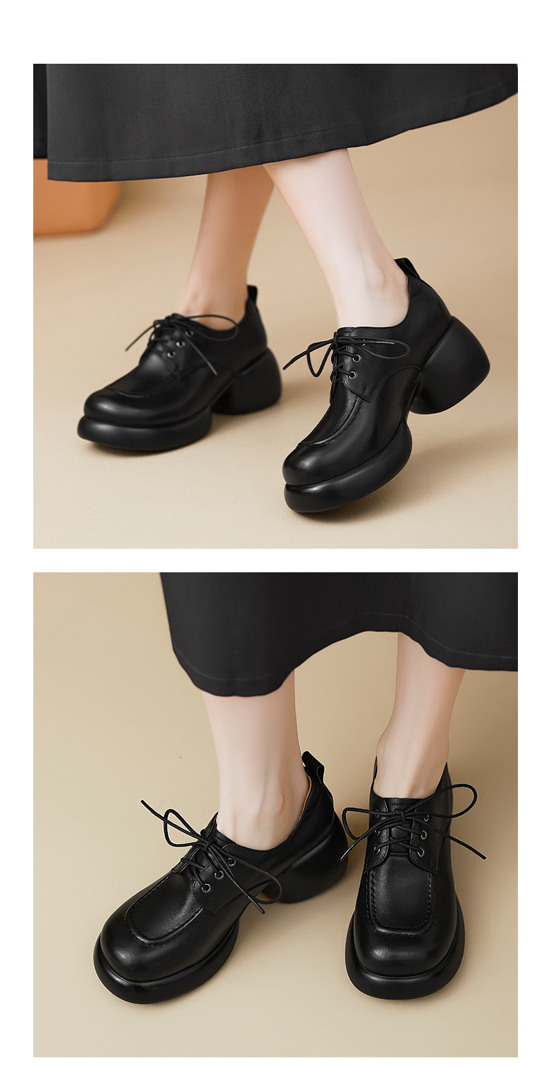 Giày loafer nữ dây buộc phong cách Anh, gót vuông 5,5 cm, mũi sâu, đế dày — màu nâu chi tiết 11