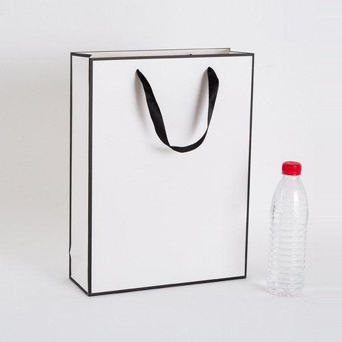 White Cardboard Black Edge Gift Bag Clothing Shopping Handbag Jewelry Accessories Kraft Paper White Packaging Bag Logo 