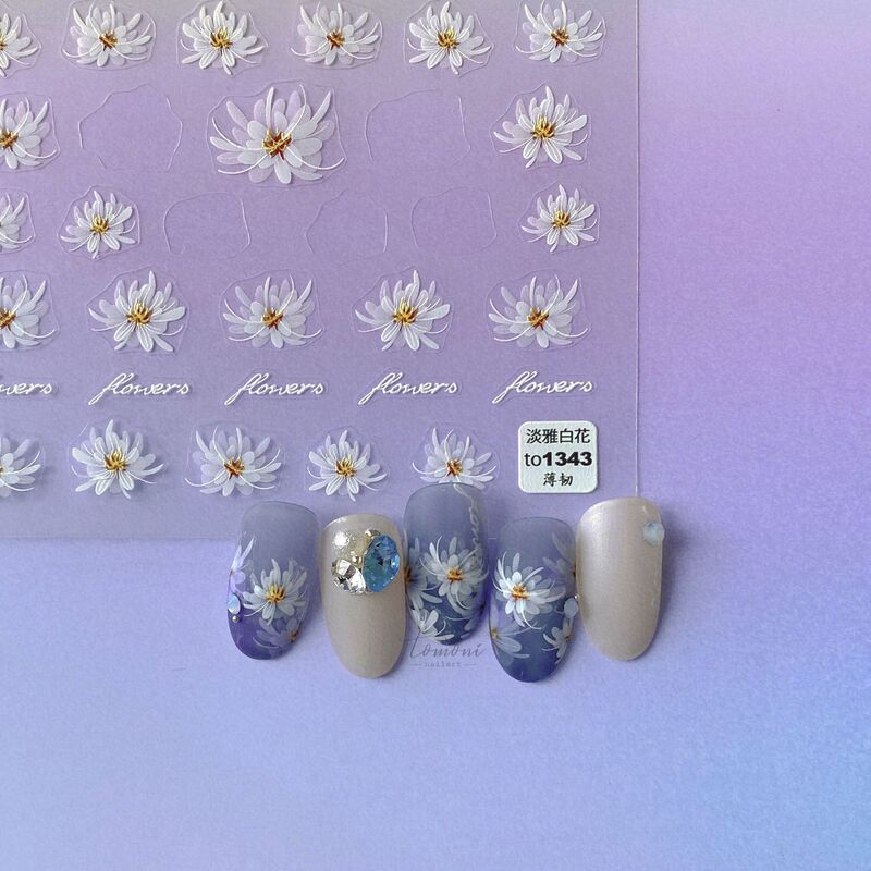 Tomoni Thin and Tough Cute Nail Stickers, Fresh and Elegant Nail Stickers, Elegant White Flower Semi-Transparent Flower Stickers