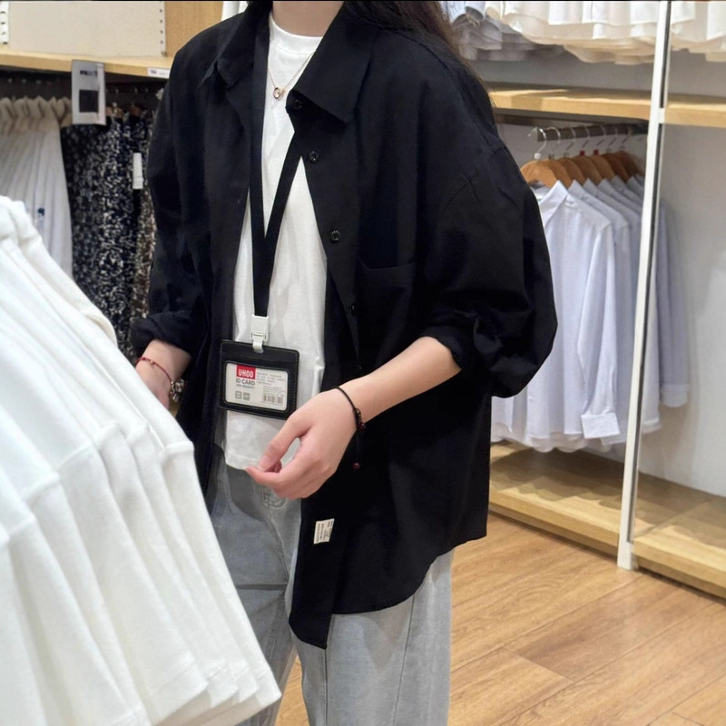 Solid Color Basic Shirt Summer New Women's Loose Casual Retro Versatile Slimming Sun Protection Long-Sleeved Top Cardigan Solid Color Basic Shirt Summer New Women's Loose Casual Retro Versatile Slimming Sun Protection Long-Sleeved Top Cardigan