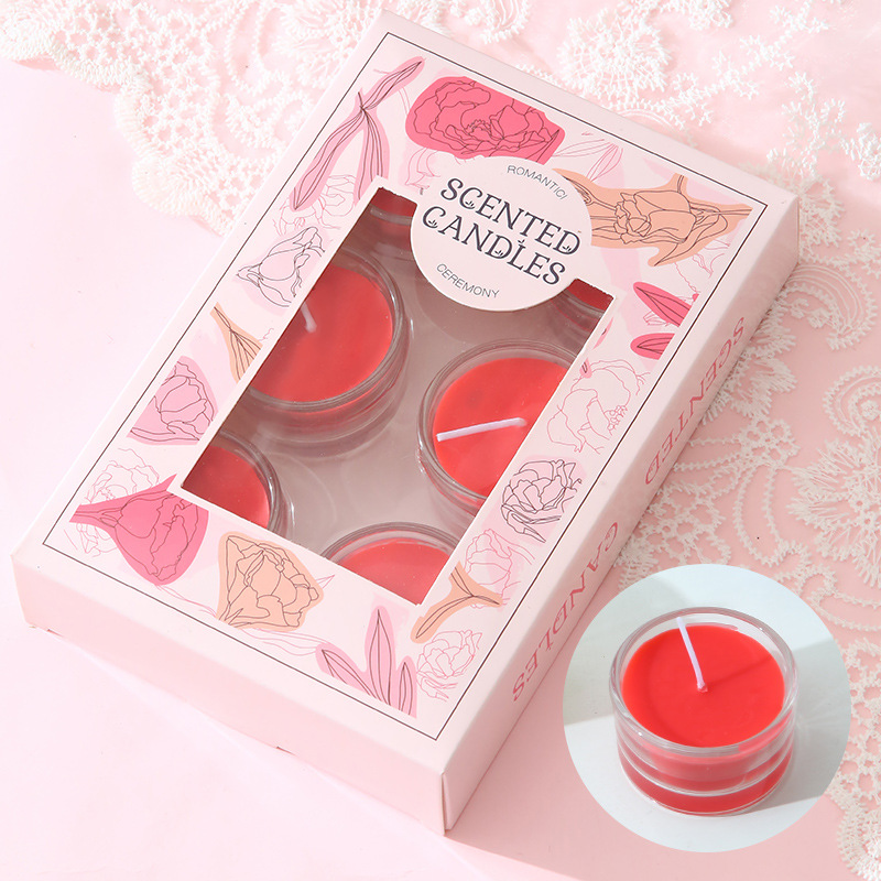 Vaso de vidrio de 8 horas pequeña vela de bananas redonda aceite esencial prueba de fragancia tipo vela sin humo vela vela de cena fábrica al por mayor