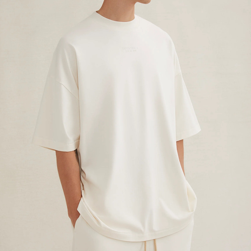 FOG 23FW marca nueva serie camiseta ESSENTIALS pecho pequeño logotipo de silicona carta hombres de manga corta suelta