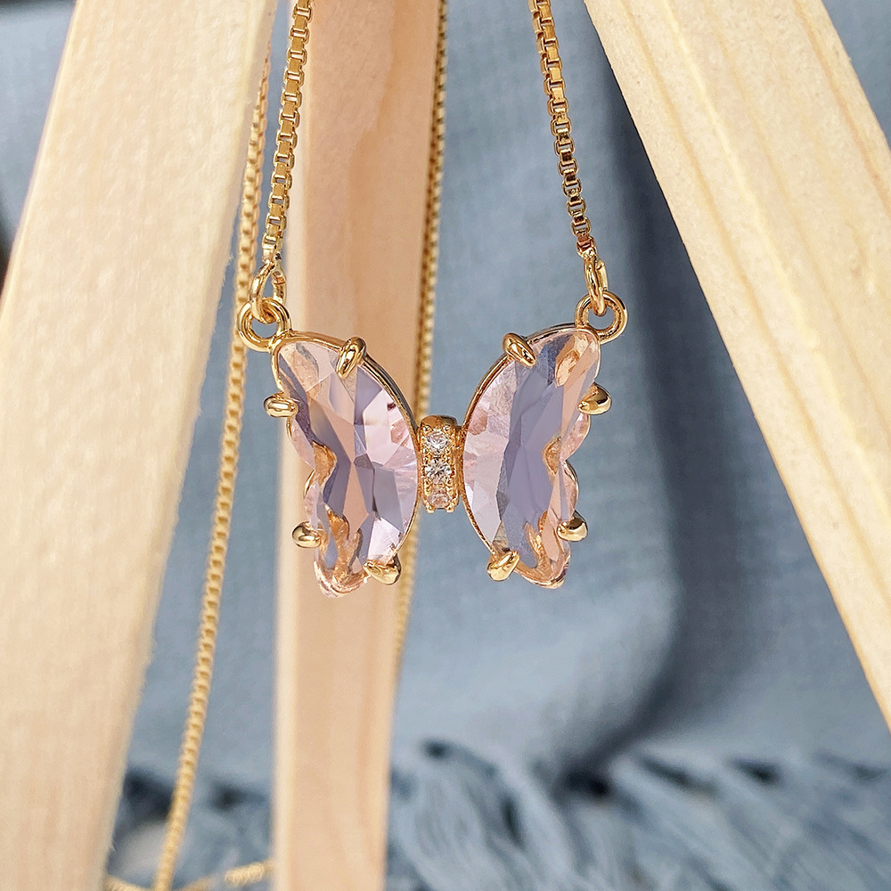Fashion Butterfly Copper Inlay Crystal Necklace 1 Piece
