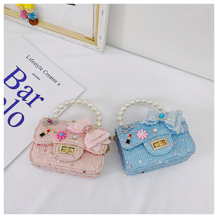 Girl'S Cloth Flower Bow Knot Cute Sequins Pearls Square Lock Clasp Crossbody Bag display picture 53