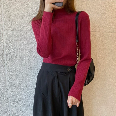 Autumn knitted sweater, Korean style, high collar, western style, fitted