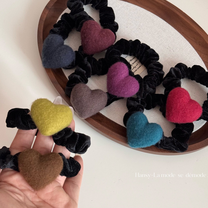 Autumn and Winter Wool Felt Heart Black Velvet Hair Band Cute and Sweet Hair Rope Girls High-End Simple Fashion Hair Rope