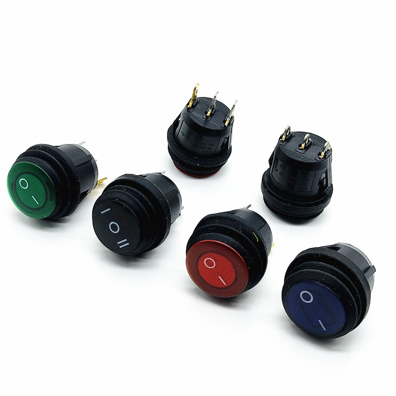 防水圆形船型开关 12VLED灯上圆下方三脚两档汽车改装船型开关