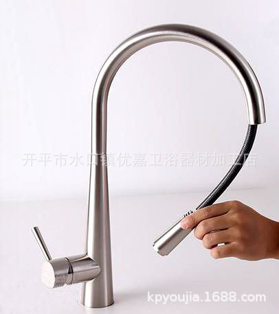 Kaiping Youjia bathroom copper brushed hot and cold kitchen faucet household sink single handle pull-out rotatable 4603