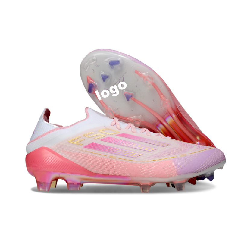 Fábrica de comercio exterior transfronterizo F50 zapatos de fútbol FG rosa con cordón de entrenamiento zapatos de fútbol para hombres hierba natural