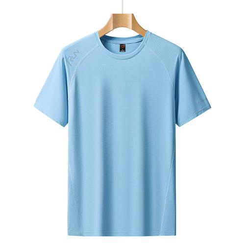 New Ice Silk Short Sleeve T-Shirt for Summer Sports Casual Running Fitness Quick-Dry Breathable Men's Elastic Top 8369