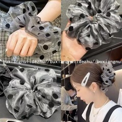 波点泡芙 ~ 韓系網糸波点サテン大腸髪輪高級気質百合丸首髪紐髪飾り