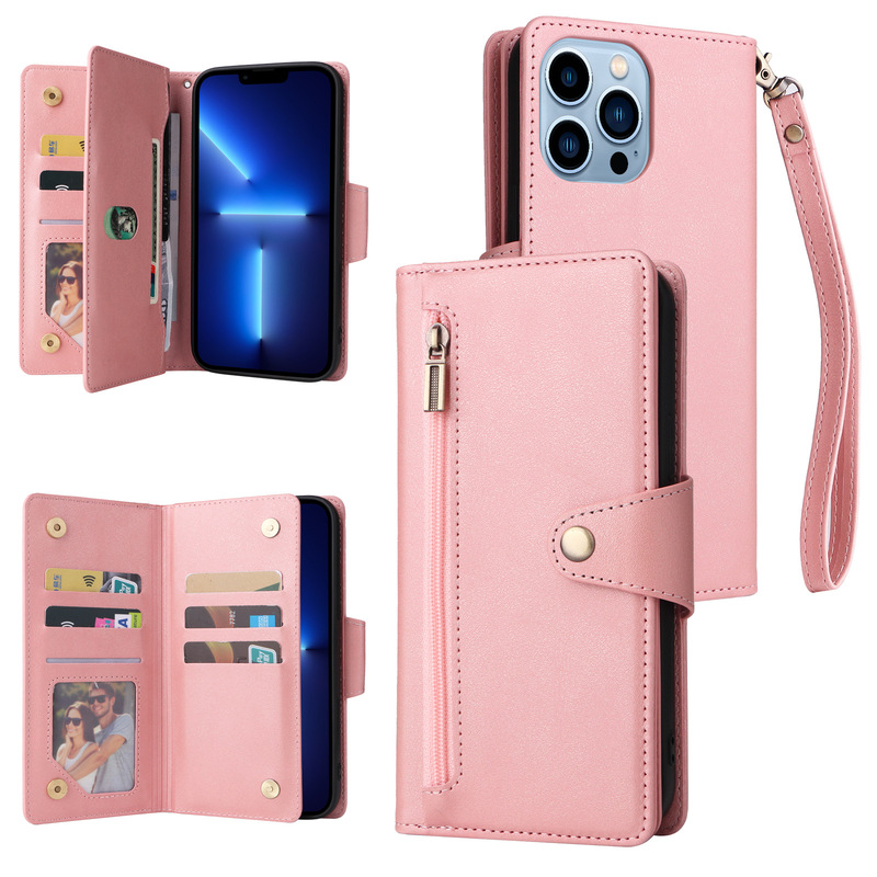 Applicable to Apple iPhone14 mobile phone case Liu Ding buckle wallet leather case Dream Nine card 14promax protective case