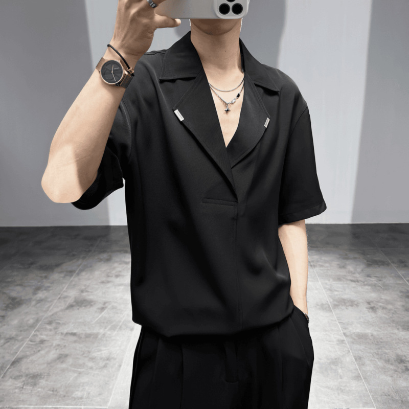 Ryder's Summer Pullover Collar Mid-Sleeve Shirt Men's Suit Thin Handsome Loose Short-Sleeved Light Mature Shirt Ryder's Summer Pullover Collar Mid-Sleeve Shirt Men's Suit Thin Handsome Loose Short-Sleeved Light Mature Shirt