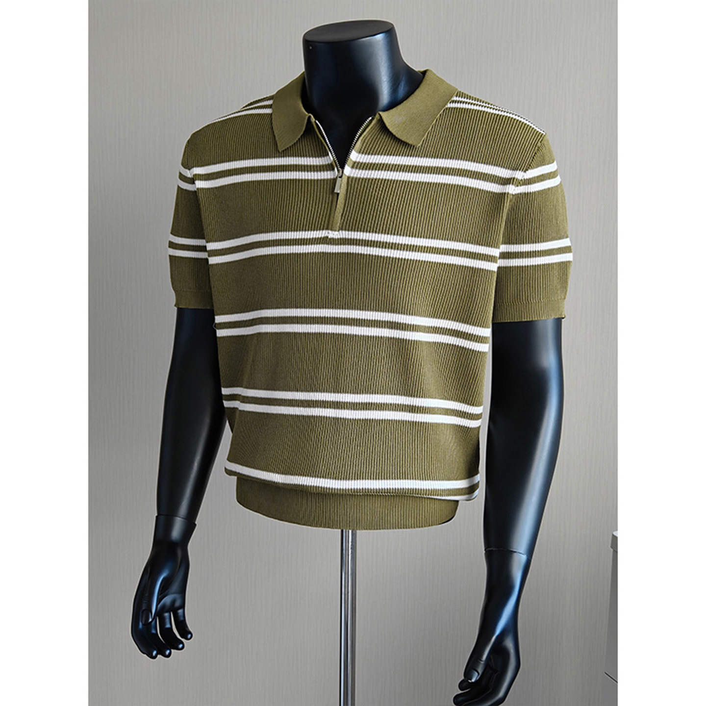 Camisas de polo de manga corta de vello de estilo de verano, camisetas de hielo con media cremallera a rayas, fábrica transfronteriza al por mayor