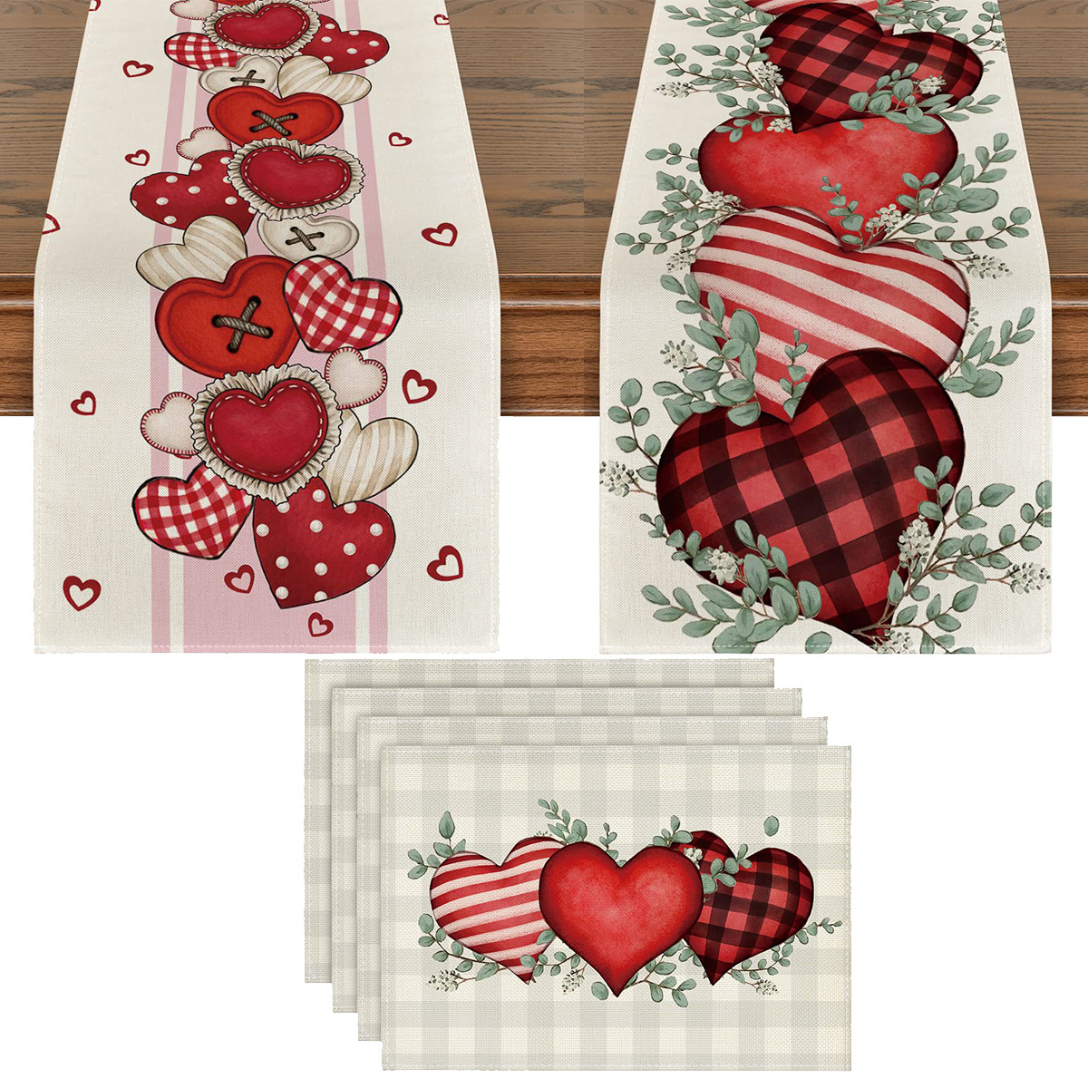 Día de San Valentín corredor de tabla de lino amor mantel Festival imitación cáñamo mantel toalla combinación antideslizante alfombra de mesa decorativa