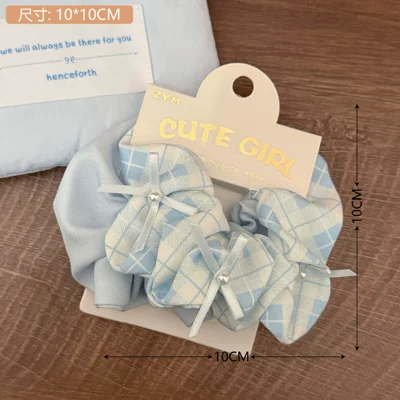 Girls, Saç üçün rezinlər - 1-blue-checkered-bow-hair-tie