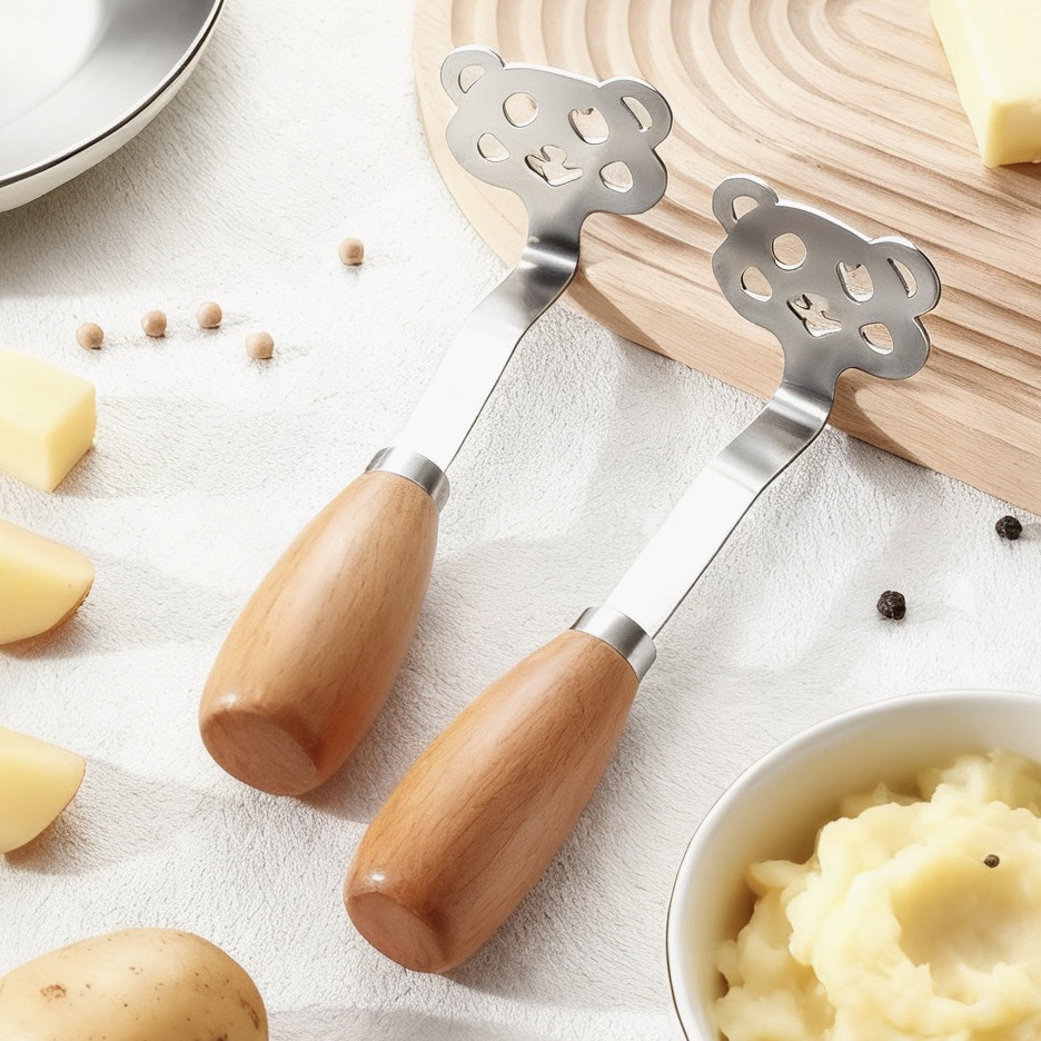 304 Stainless Steel Potato Masher Food Supplement Tool Baby Purple Potato Bear Potato Masher Kitchen Garlic Masher