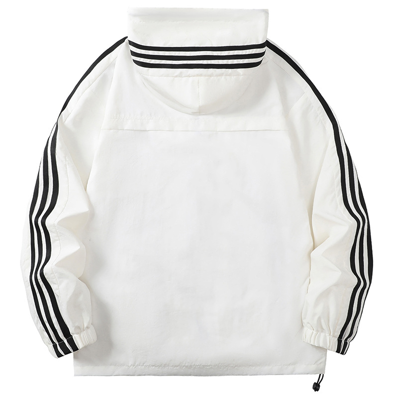 Chaqueta de tres rayas para hombre, estilo transfronterizo, para primavera y otoño, con capucha, de marca, personalizada, versátil, informal, de talla grande, a la moda.