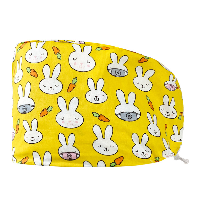 Gorro redondo de algodón puro para hombre y mujer, gorro bonito con estampado de UCI quirúrgico y hebilla, gorro de trabajo ajustable para médico y Hospital, gorro de enfermera