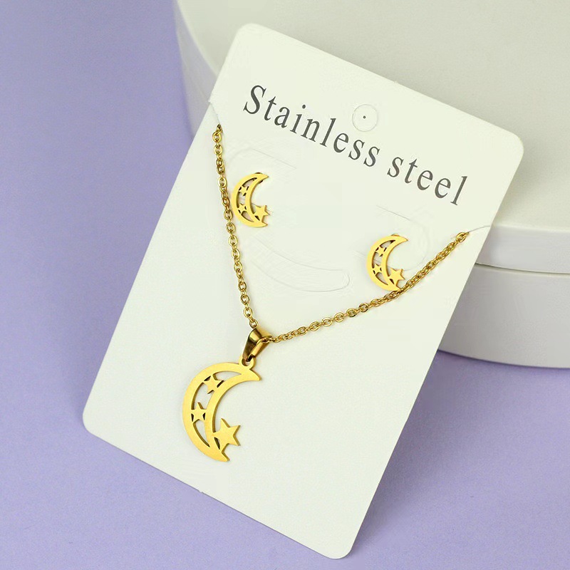 Net Red Butterfly Love Cross Personalidad Simple Juego de joyas de acero inoxidable Pendientes de oro Juego de collar al por mayor