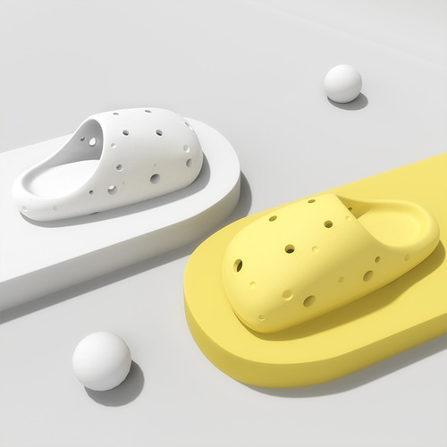 Cartoon cheese slippers for women in summer Baotou can be worn outside thick-soled home bathroom sandals handmade couple hole shoes