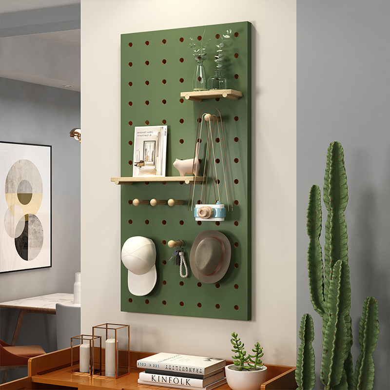 Perforated Board Solid Wood Wall Storage Rack Wooden Wall Hanging Bookshelf Partition Storage Rack Hanging Board Wall Rack Supply