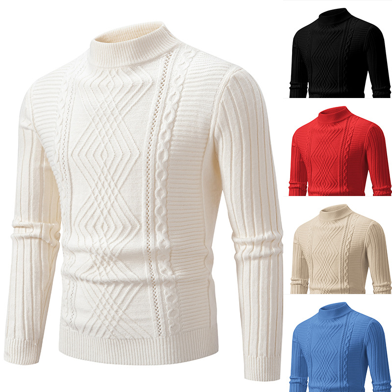 Men's autumn and winter new knitted sweater, fashionable and warm pullover, slim fit sweater, base sweater_voghion.com
