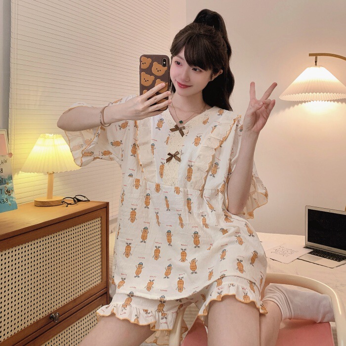 2025 New Plus-Size Women's Pajamas Summer Short-Sleeve Set Extra Large Size 125kg Suitable for Home Wear