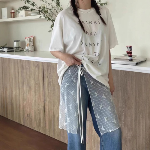Ready-to-wear Korean Dongdaemun vintage-style fashionable sweet outerwear lace transparent mesh mid-length skirt