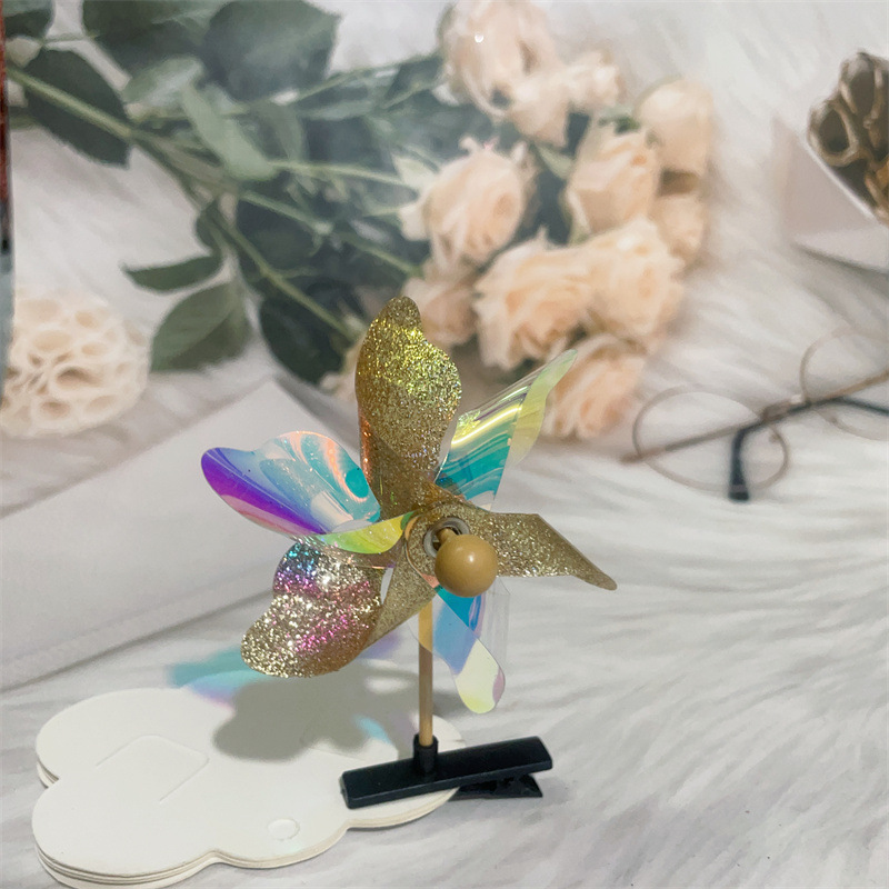 더블 골든 여섯 잎 풍차 머리핀