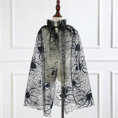 Halloween mesh cape for girls with spider bat lace-up cloak for children's performance party costumes