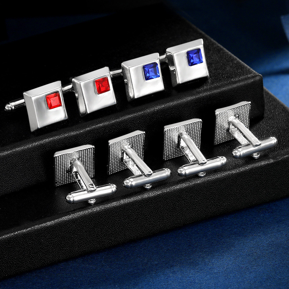 diamond studded square French metal cufflinks for men's business shirt cuff nails source factory spot_voghion.com