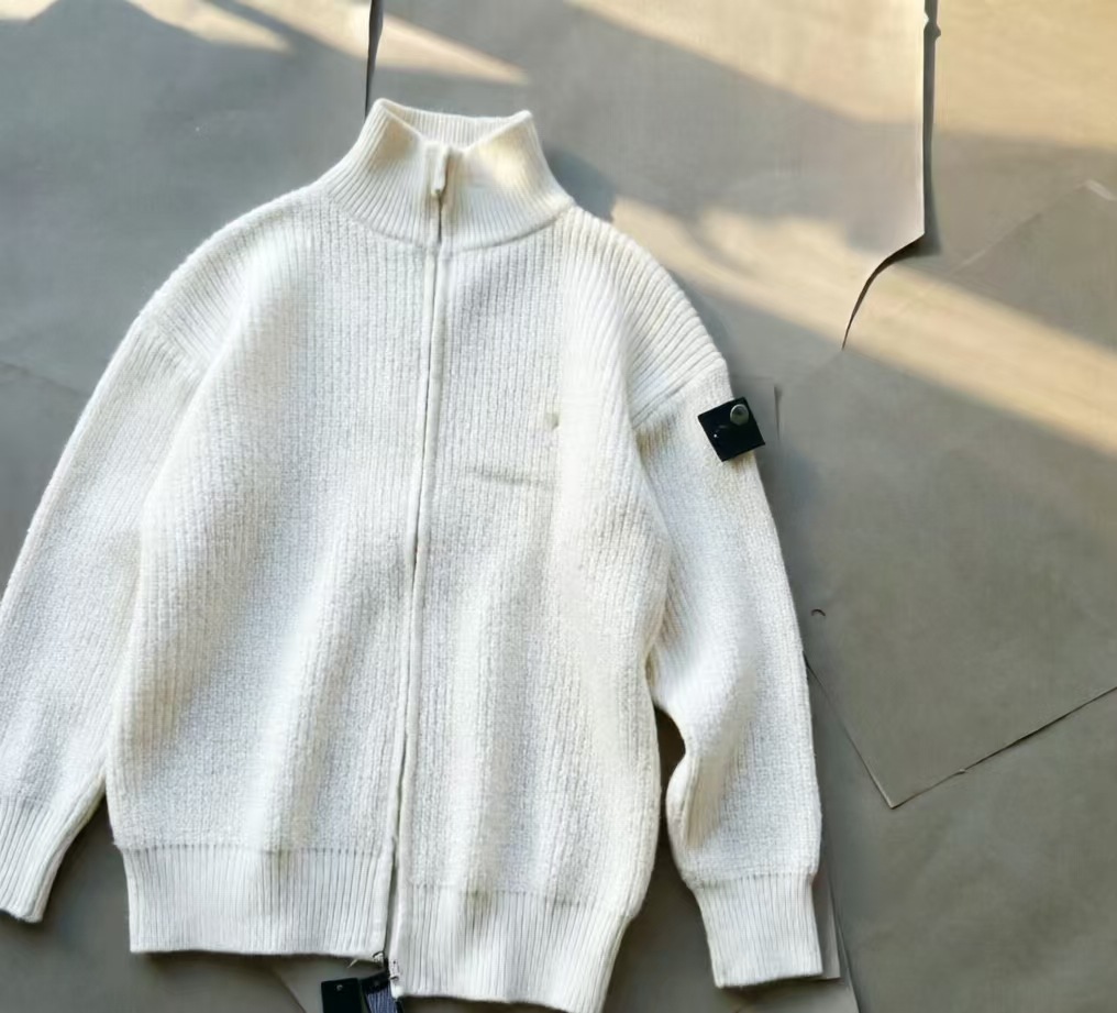 Stone Island Full Zip Knit Jacket White
