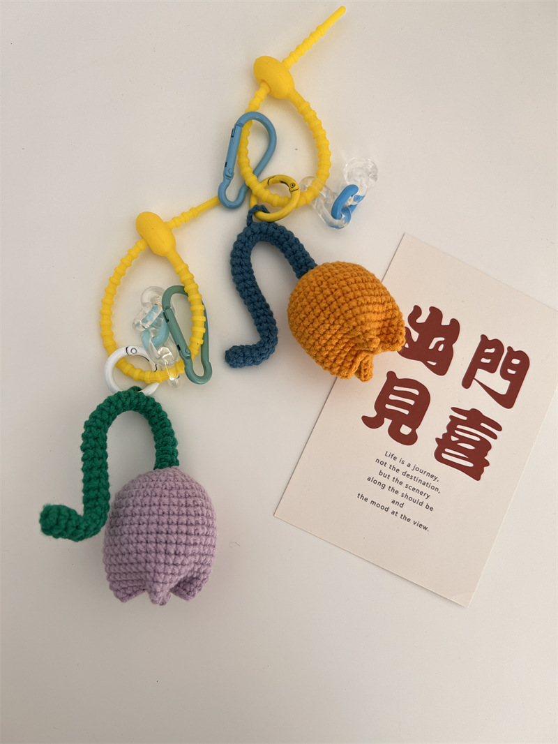 11281 Hand-knitted tulip pendant, women's fresh bag, keychain pendant, schoolbag accessory, Japanese and Korean style for girls undefined