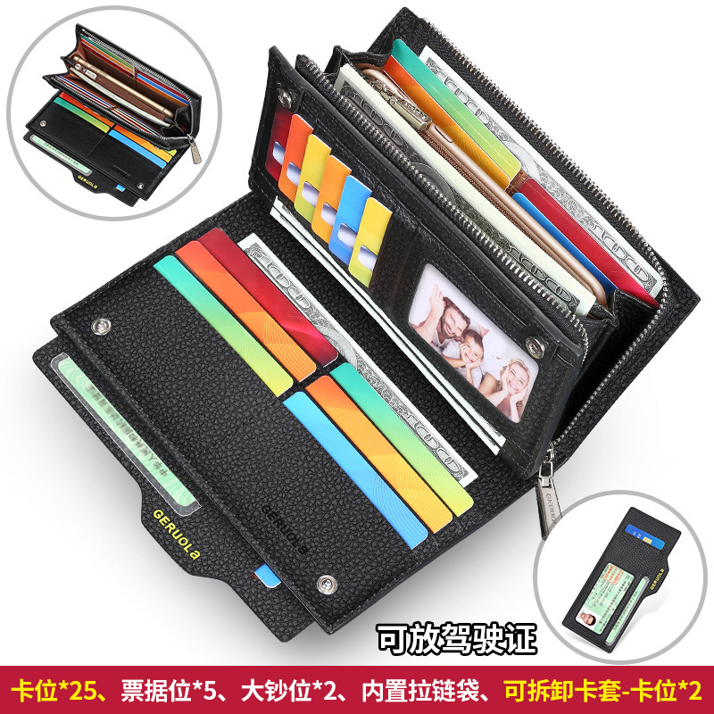 Cartera transfronteriza para hombre Cartera de cuero 2025 Nuevo bolso de embrague de gran capacidad con múltiples tarjetas, billetera