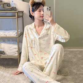 秋冬季新款休闲洋气时尚睡衣女海岛绒花边女款开胸装套M-XXL4码装