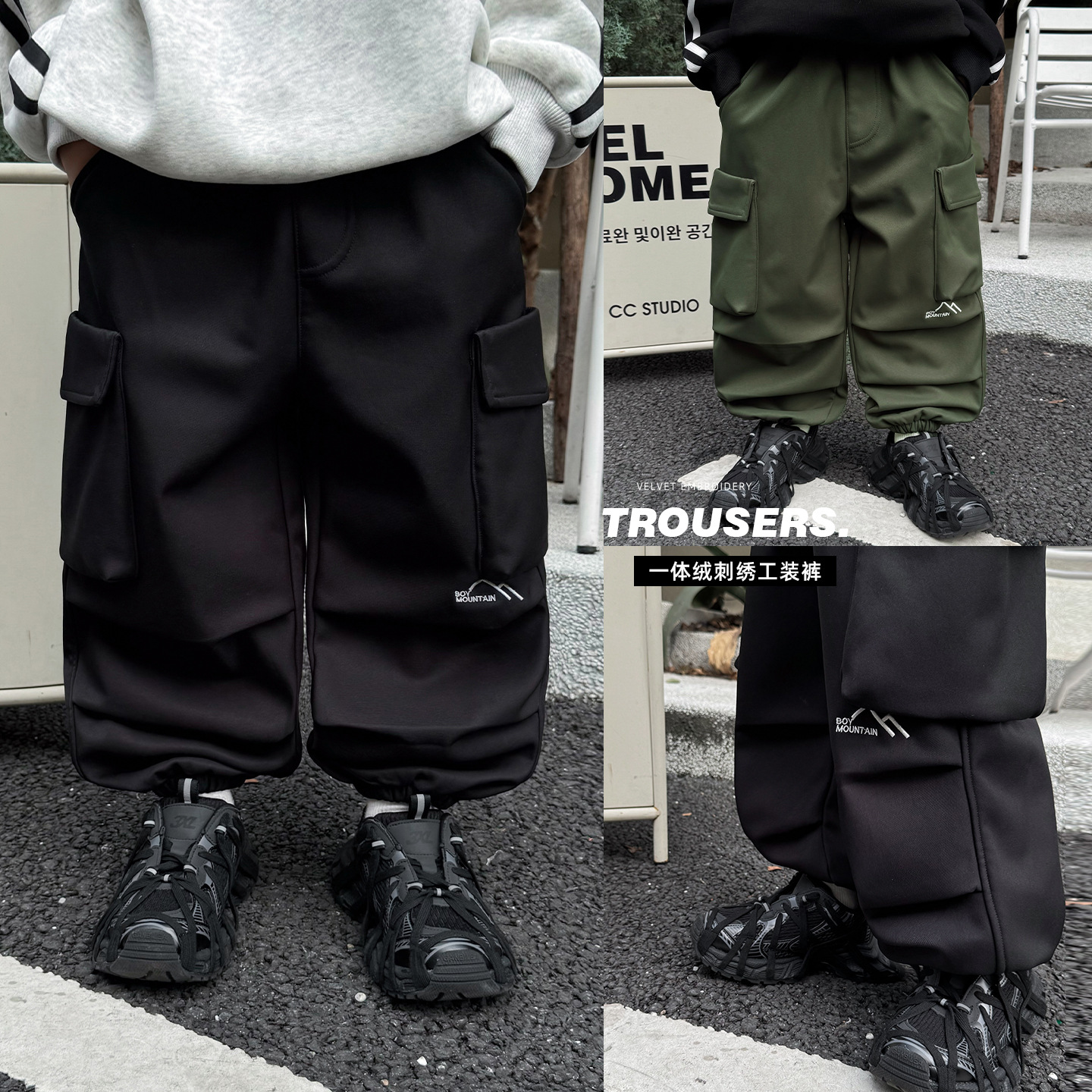 【冬款特价清仓】儿童冬装韩版休闲长裤小山印花加绒男童工装裤潮