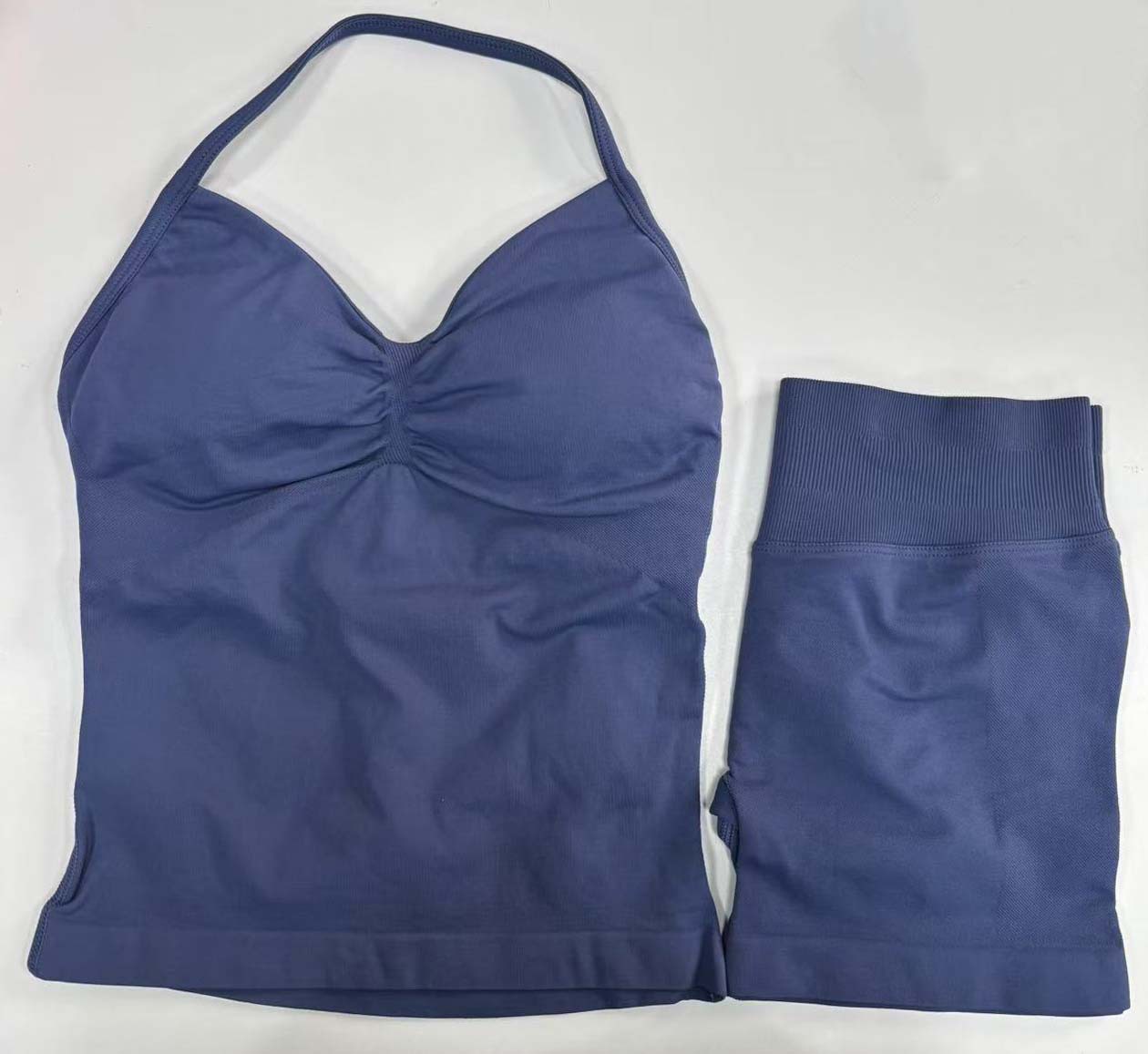 Conjunto DF Amazon pantalones cortos explosivos sujetador pequeño alto elástico superfino nailon halter cuello hermoso chaleco deportivo trasero