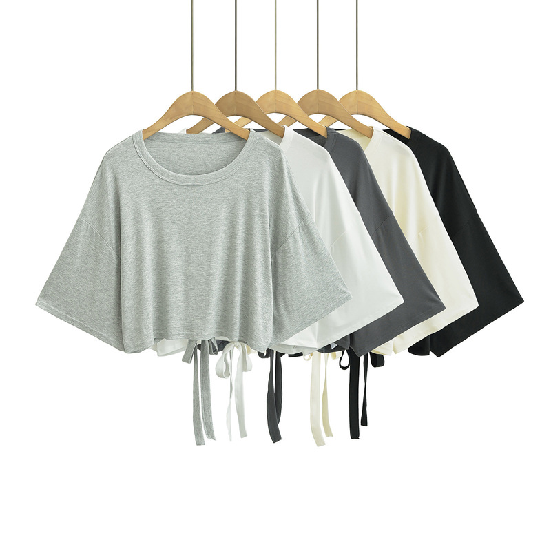 European and American Spice Girl Style Short-sleeved T-shirt Women's Summer New Design Sense Large Backless Lace-up Loose Lazy Blouse Top European and American Spice Girl Style Short-sleeved T-shirt Women's Summer New Design Sense Large Backless Lace-up Loose Lazy Blouse Top