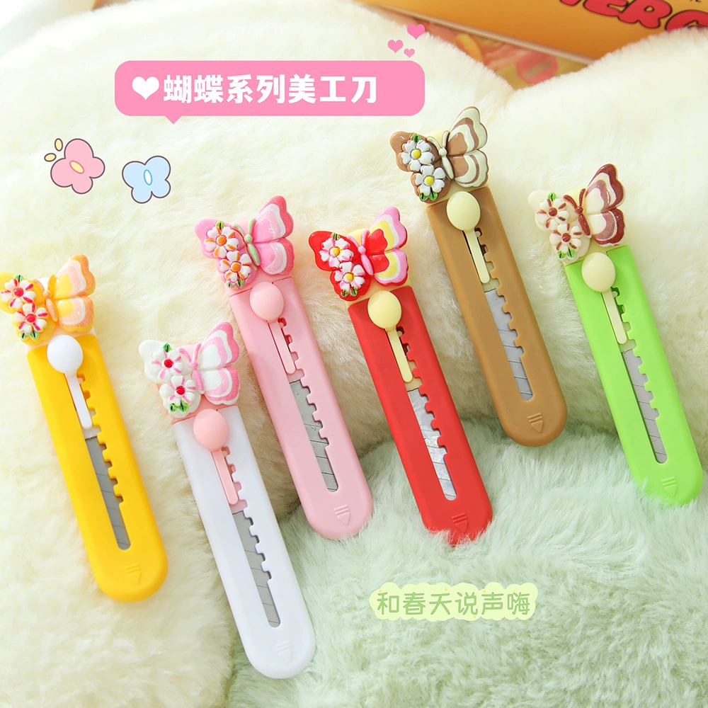 Spring Cartoon Butterfly Utility Knife High-Looking Portable Unpacking Express Knife Cute Portable Account Paper Knife