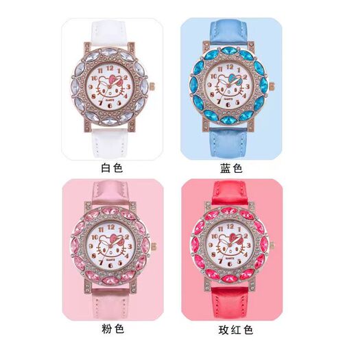 Children's Cartoon Kitten Strap Watch for Boys and Girls, Fashion Belt with Diamond Decoration, Quartz Watch for Ladies