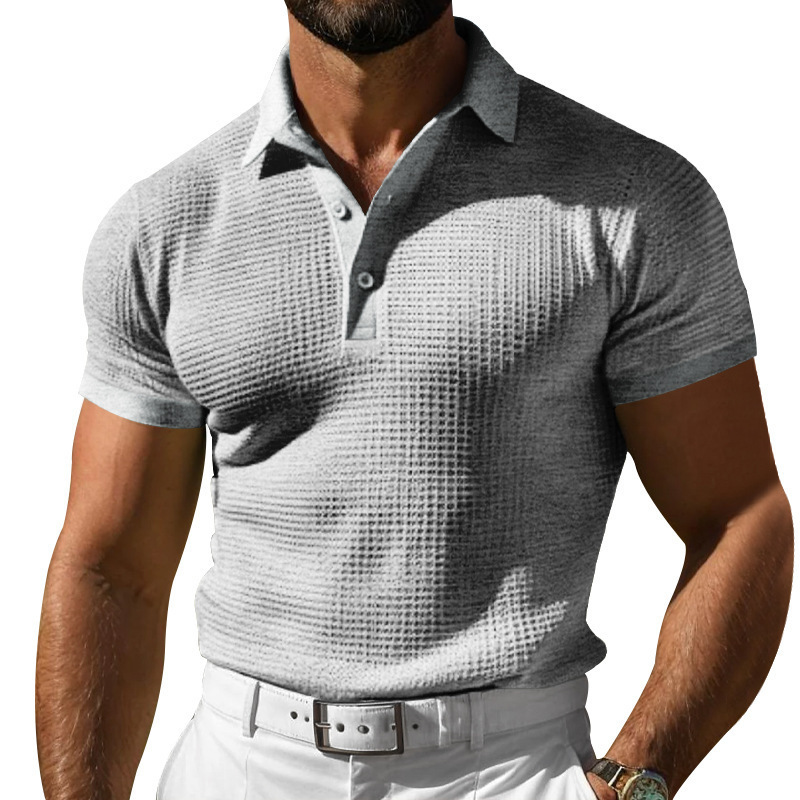 Nueva camiseta polo tipo waffle para hombre, estilo europeo y americano, transfronteriza, de Amazon, para verano, con botones, informal, deportiva.