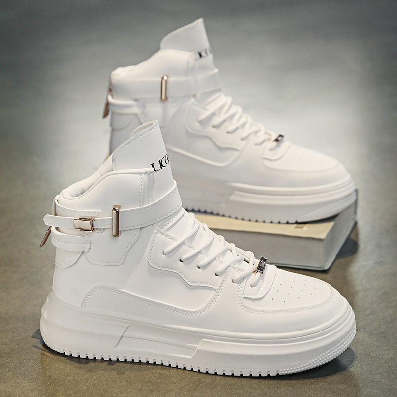Men's autumn and winter high-top sneakers fashionable all-Match platform casual shoes lightweight trendy comfortable white shoes in stock wholesale