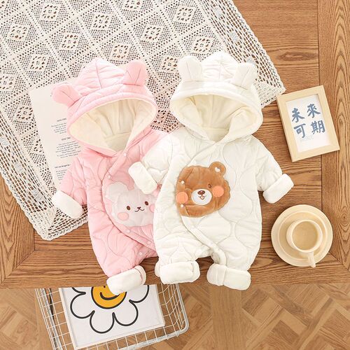 Warm Baby Cotton Jacket for Girls, Winter Fashion Cotton Children's Sweater, Cute Rabbit Hooded Cotton Puffer Jacket with Fleece and Thick Padding