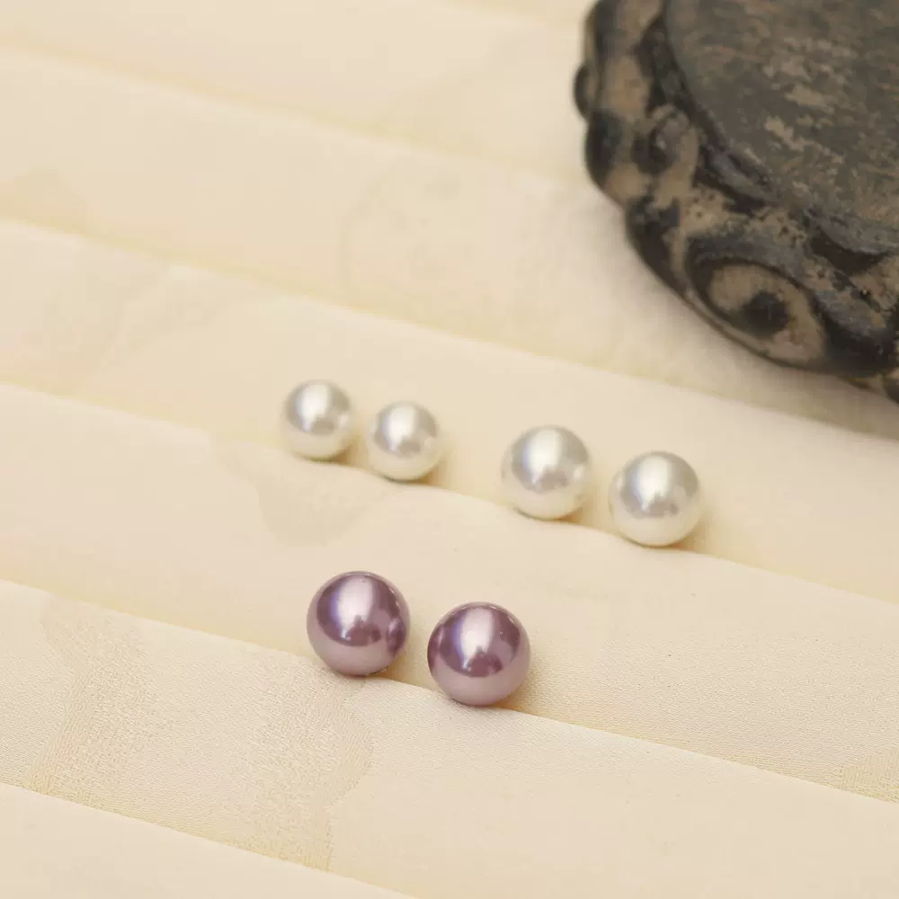施家澳洲白小灯泡！天然深海母贝珍珠耳环轻奢高级紫罗兰贝珠耳钉