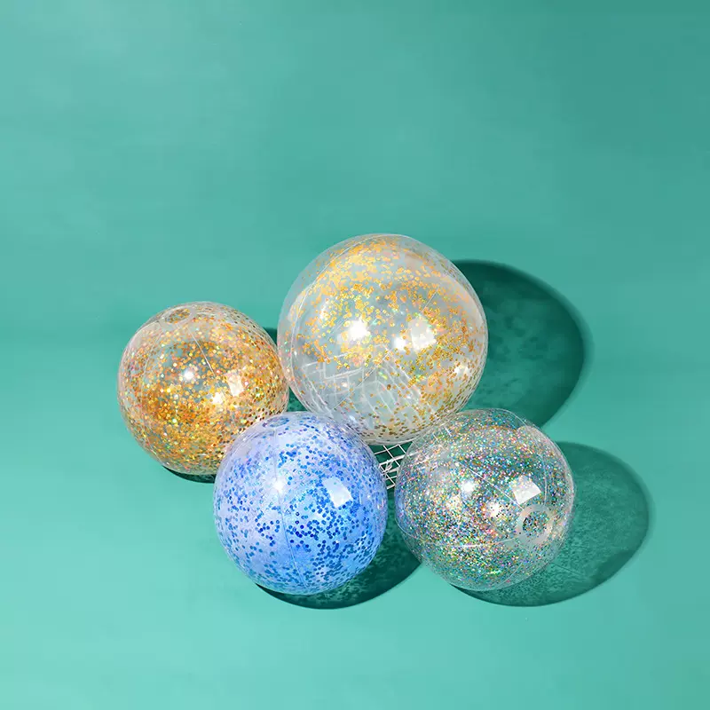 现货供应 充气沙滩球 充气透明亮片沙滩球pvc彩色金粉戏水球玩具