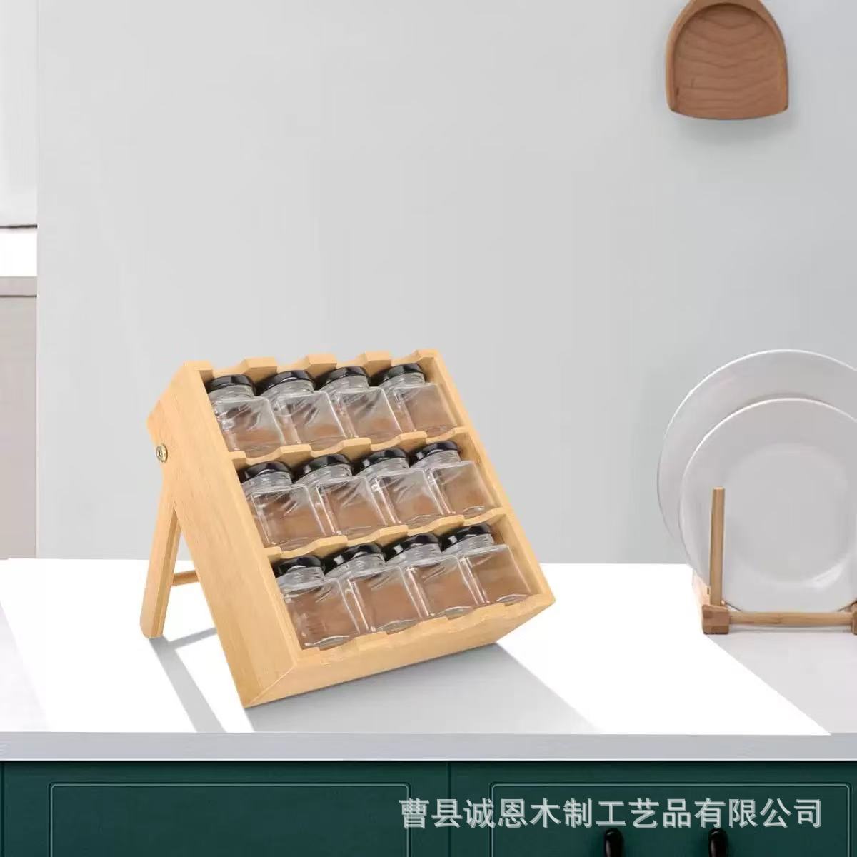 Wall-mounted bamboo condiment storage rack wooden multi-layer sealed jar storage rack desktop storage multi-purpose bracket