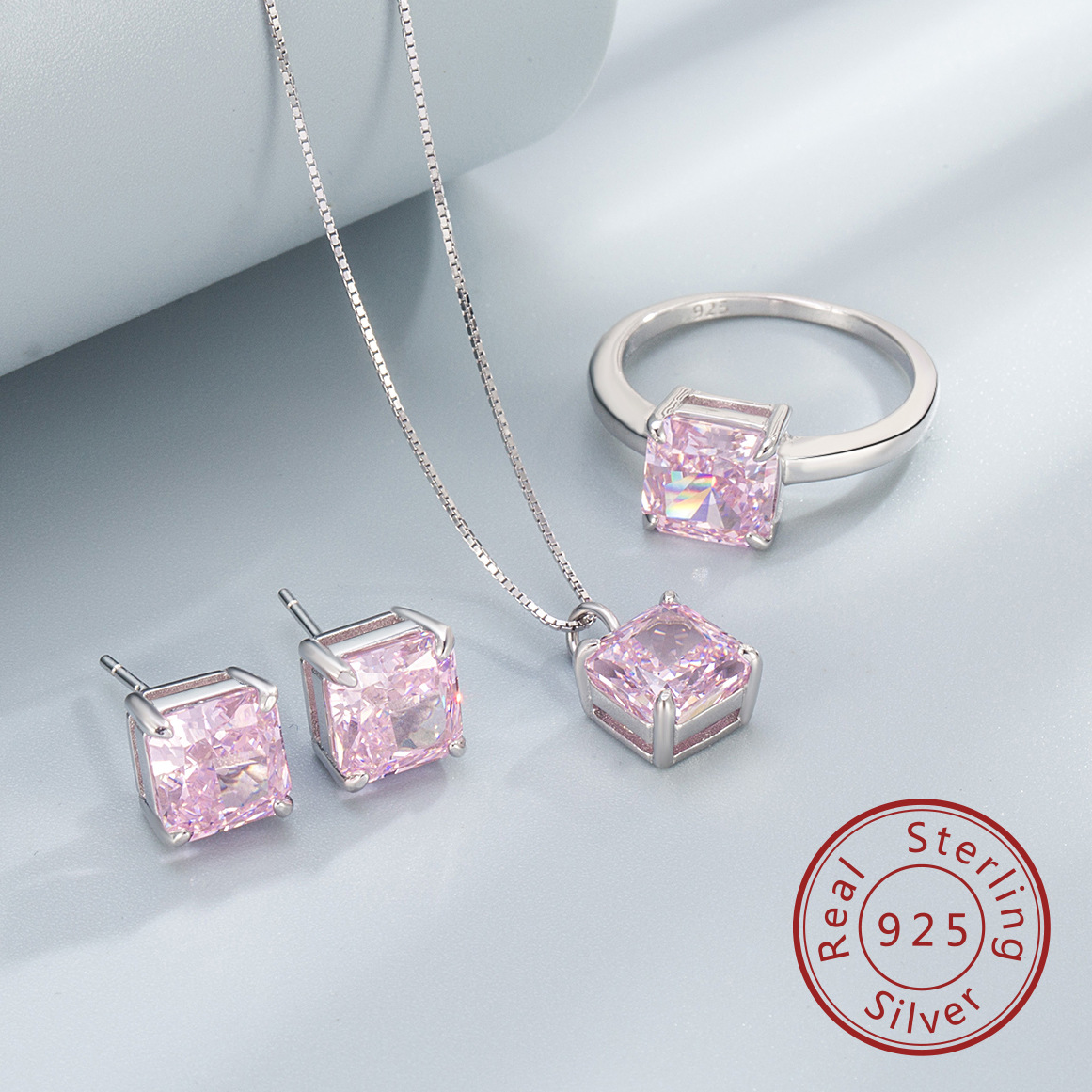 15g Weight Jewelry Set Classification Jewelry Set Quantity Date, Bar Occasion 925 Sterling Silver Material Geometric Pattern Women's Gender Simple Style, Classic Style Style Yien Jewelry 925 Sterling Silver Necklace Ice Flower Cut 8mm High Carbon Rhinestone Ring 8A Zircon Stud Earrings Fine Jewelry Suit 无