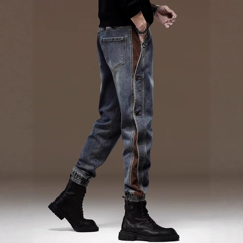 Fashion Men's Jeans Spring and Autumn Casual Jogger Harem Pants Retro Vintage Stylish Button-Up American Cargo Pants Trendy