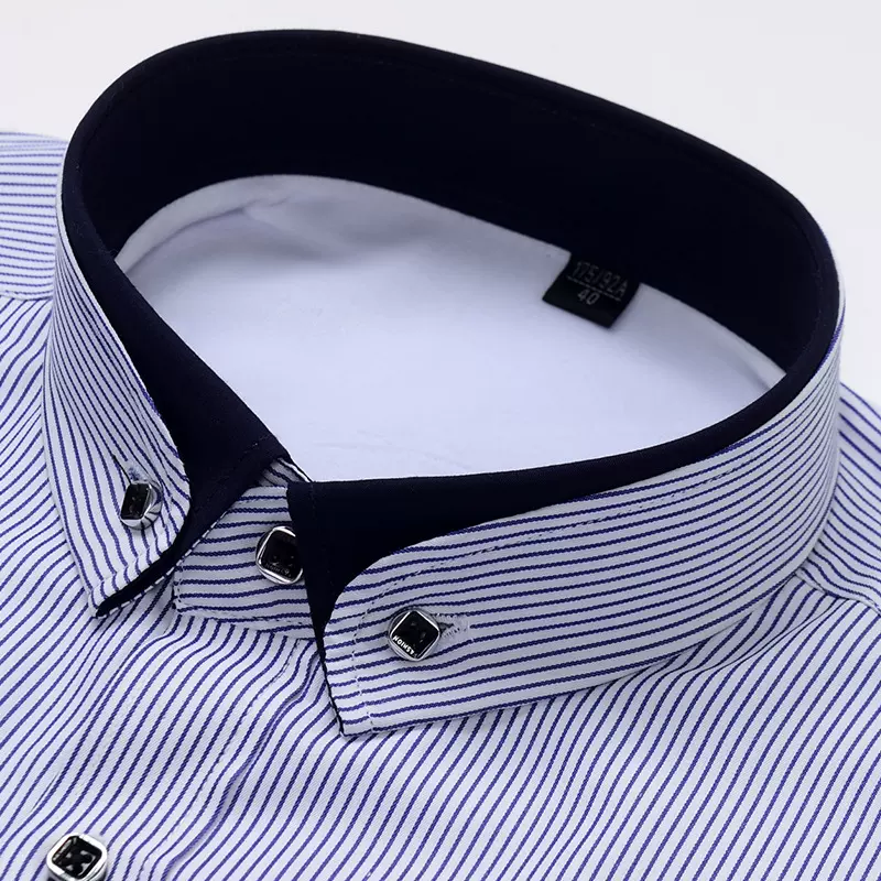 秋冬季新款男士加绒加厚保暖条纹衬衫长袖商务休闲抗皱衬衣